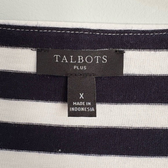 Talbots Black White Cotton Striped Short Puff Sleeve Scoop Neck Chic Blouse 1X - Picture 4 of 8